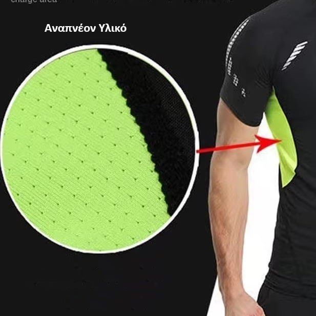 Μαύρο κοντομάνικο Ανδρικό Αθλητικό T-Shirt συμπίεσης - Image 2