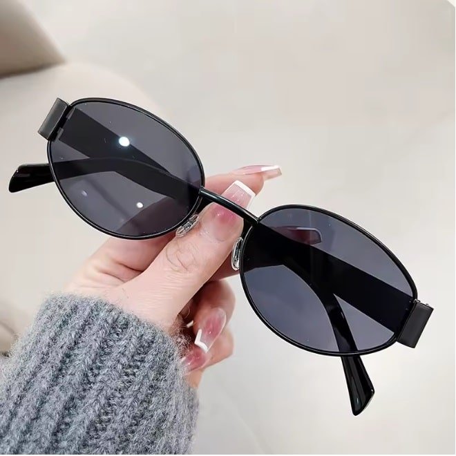 Γυναικεία οβάλ Μεταλλικά Μαύρα γυαλιά ηλίου UV400